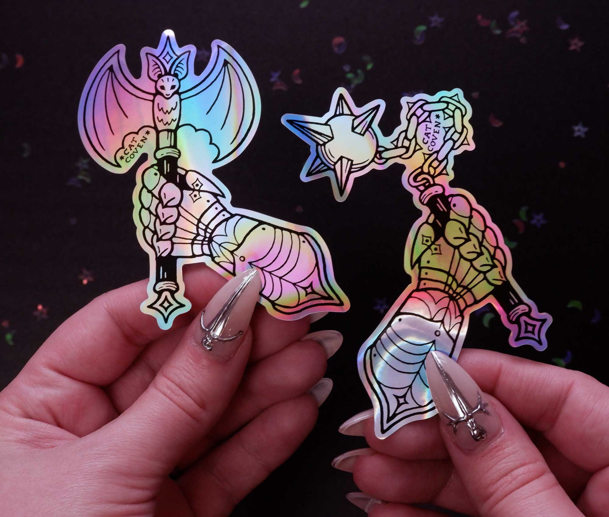 Flail & Gauntlet - Holographic Sticker - Cat Coven - The Society for Unusual Books