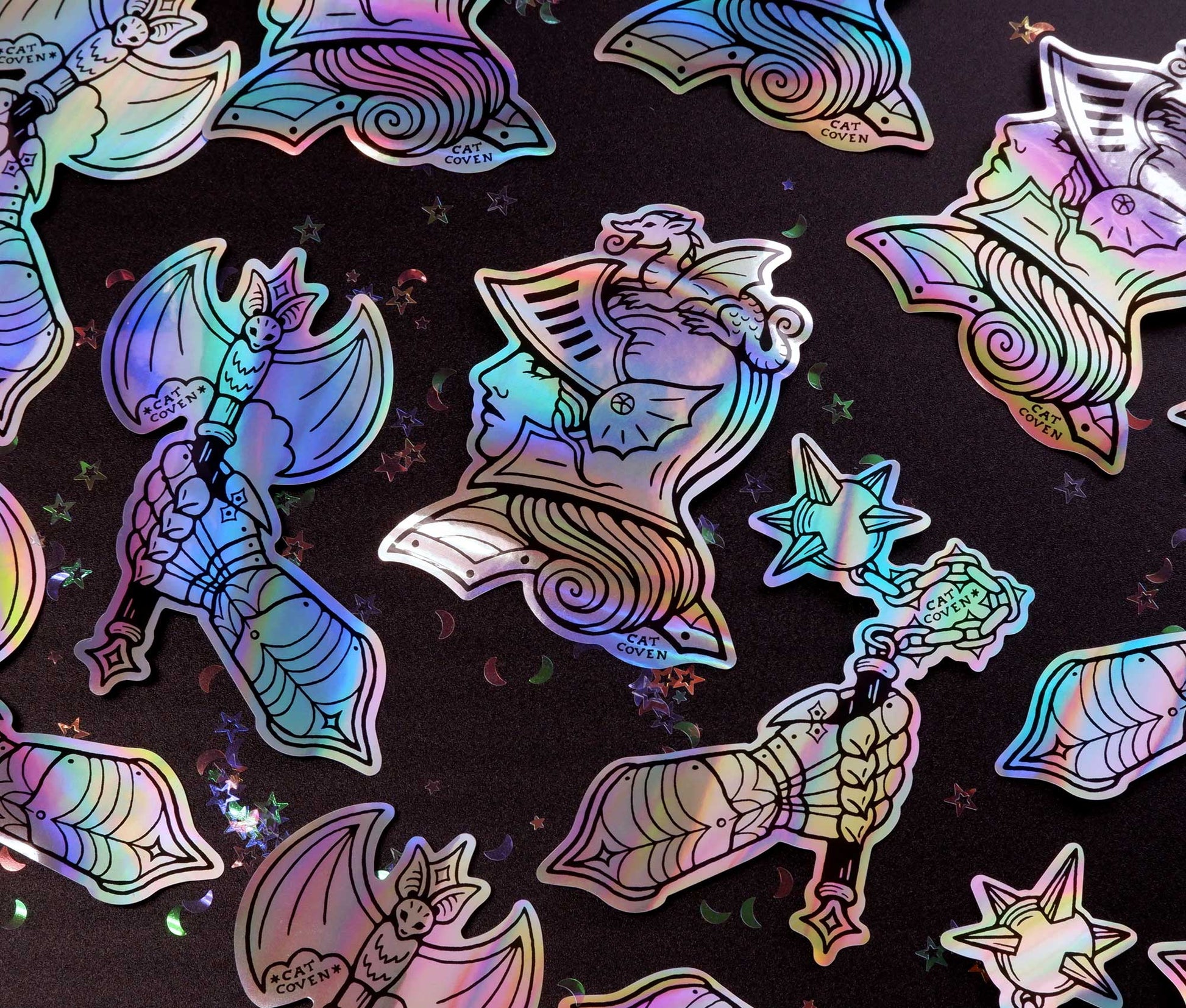 Flail & Gauntlet - Holographic Sticker - Cat Coven - The Society for Unusual Books