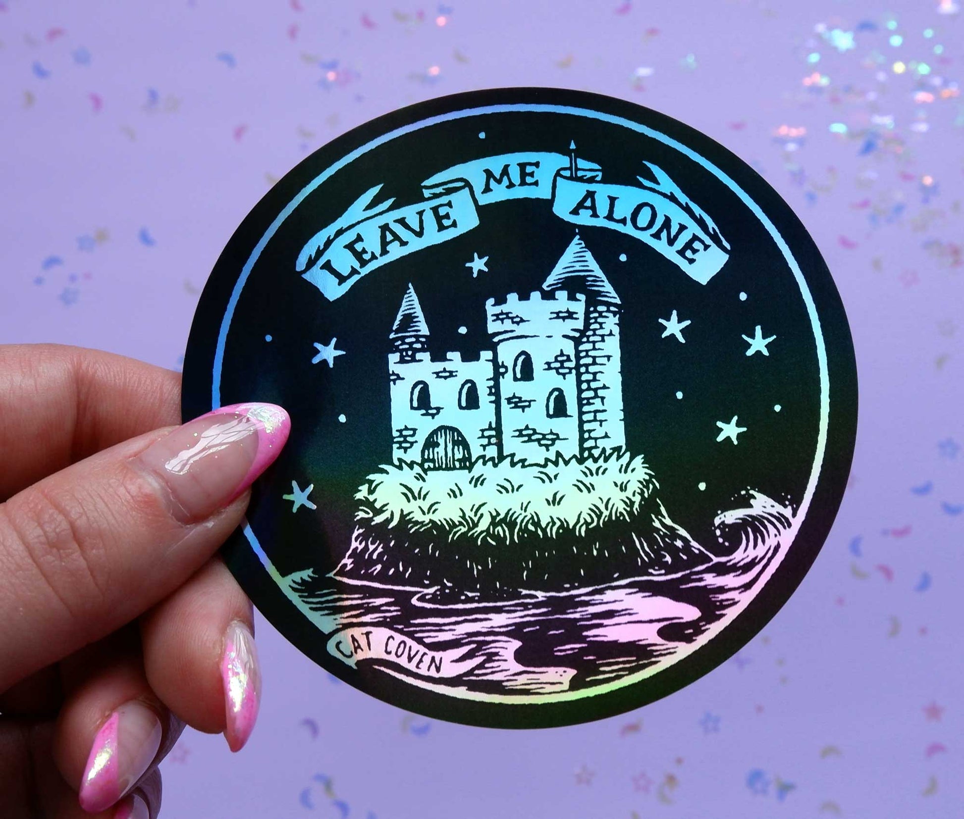 Leave Me Alone - Holographic Sticker - Cat Coven - The Society for Unusual Books