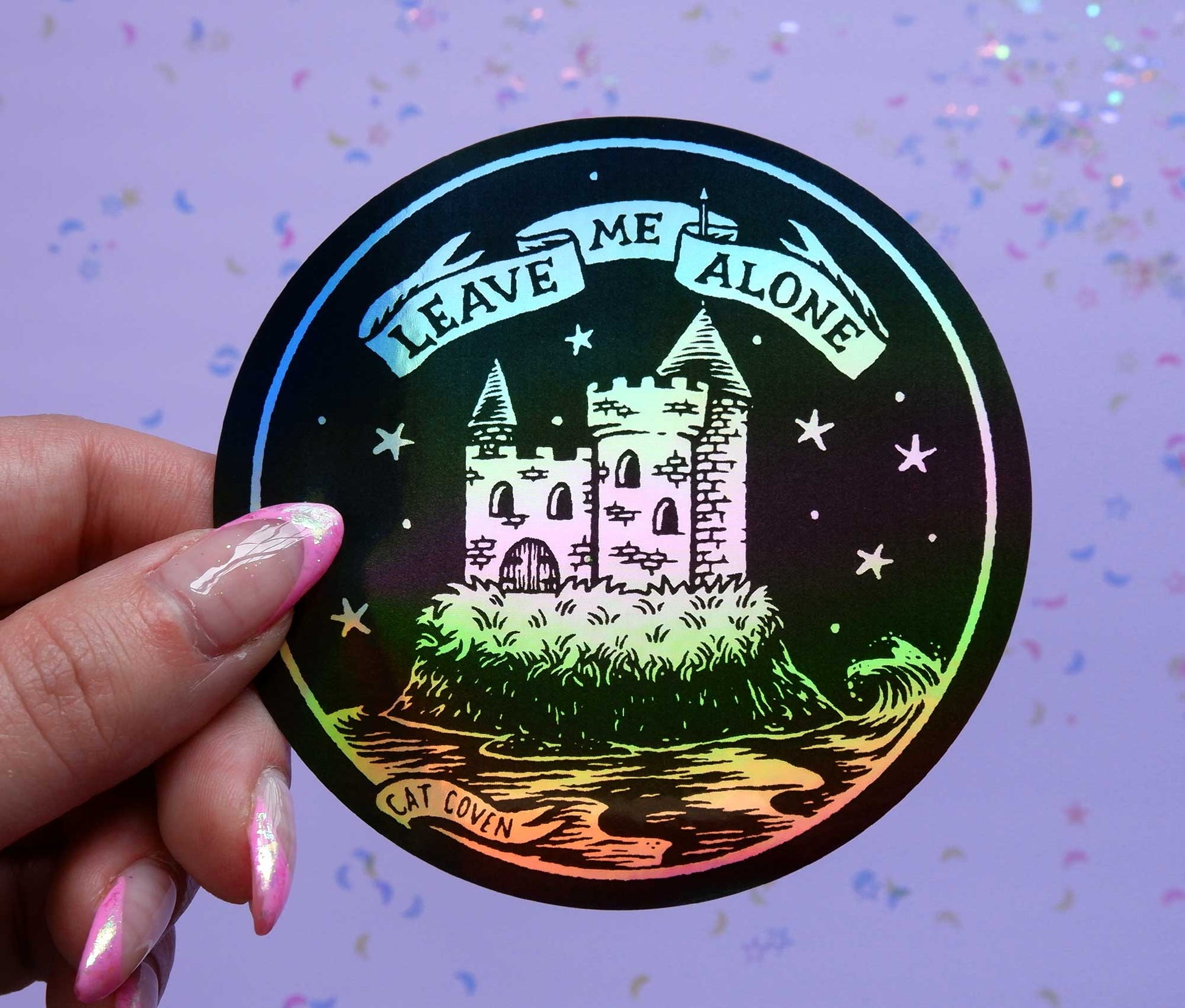 Leave Me Alone - Holographic Sticker - Cat Coven - The Society for Unusual Books
