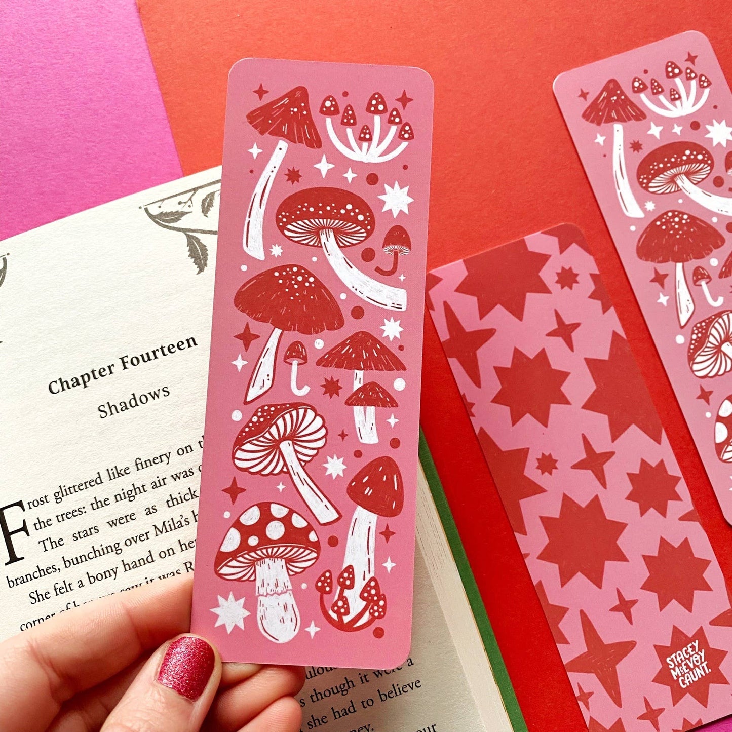 Pink and Red Mushroom Bookmark -Stacey McEvoy Caunt - The Society for Unusual Books