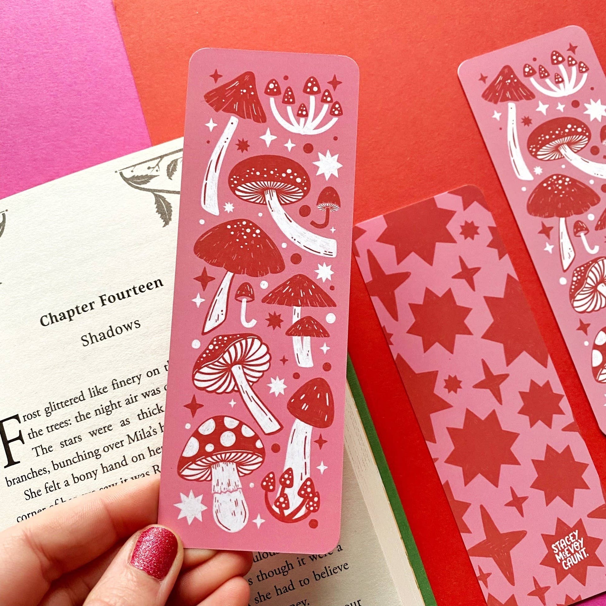 Pink and Red Mushroom Bookmark -Stacey McEvoy Caunt - The Society for Unusual Books