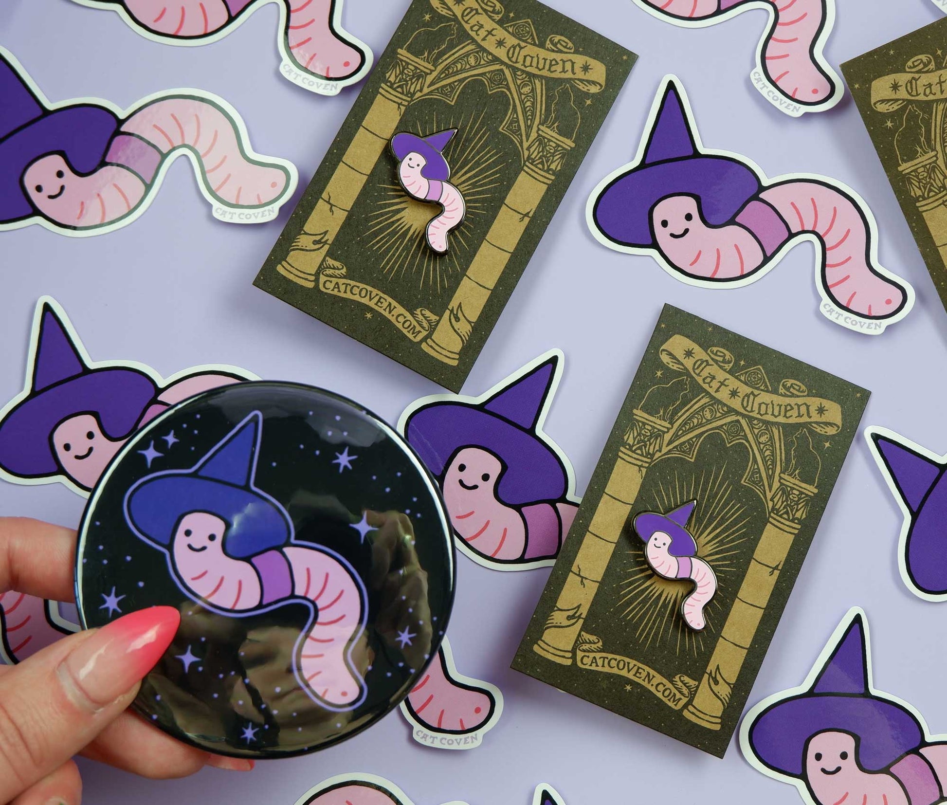 Witchy Worm - Vinyl Sticker - Cat Coven - The Society for Unusual Books