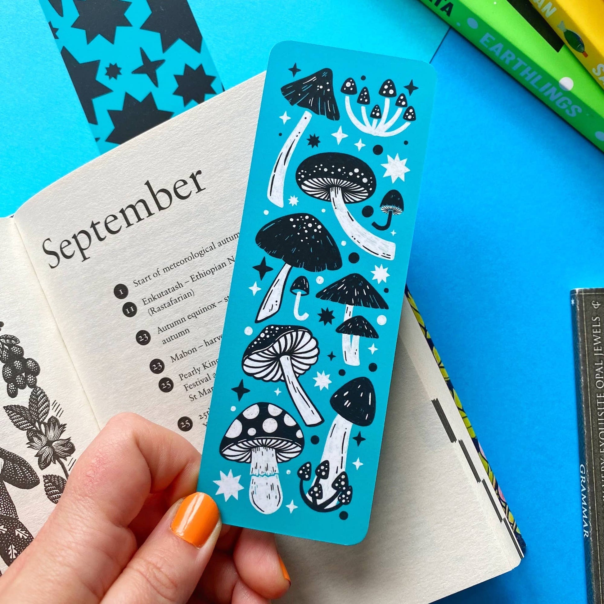 Blue Mushroom Bookmark - Stacey McEvoy Caunt - The Society for Unusual Books