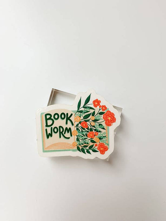 Bookworm Floral Reader Clear Sticker -One & Only Paper - The Society for Unusual Books