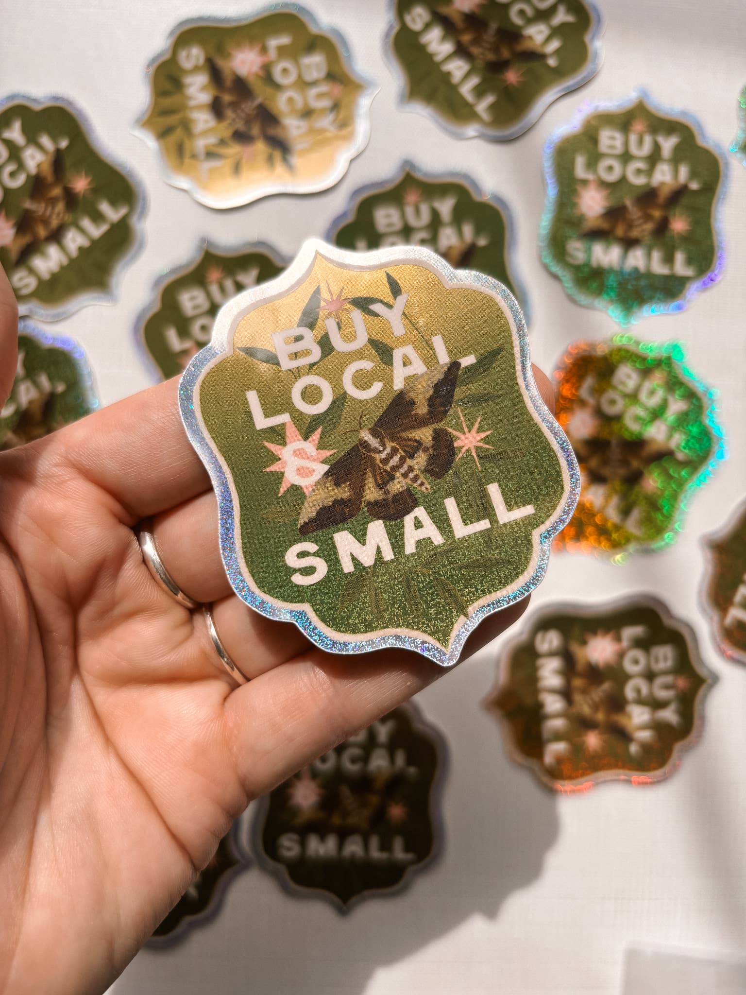 Buy Local 3" glitter Sticker - Lantern Print Co. - The Society for Unusual Books