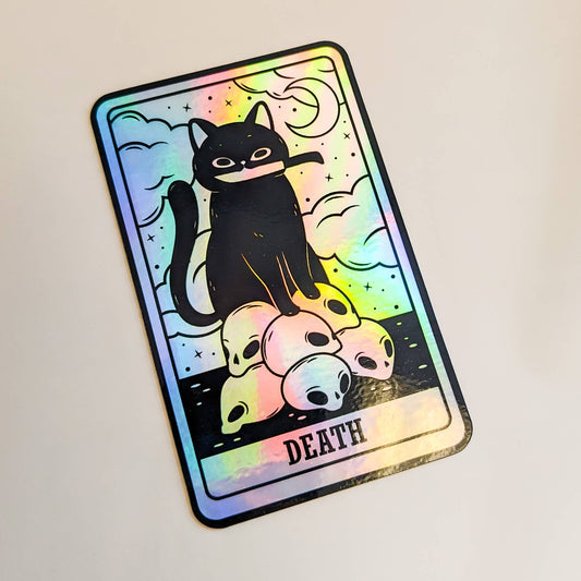 Death Black Cat Tarot Card Holographic Sticker -Indigo Maiden - The Society for Unusual Books