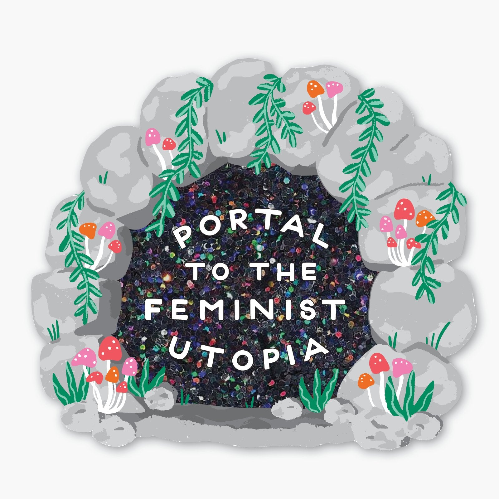 Feminist Utopia Glitter Sticker -Party of One - The Society for Unusual Books