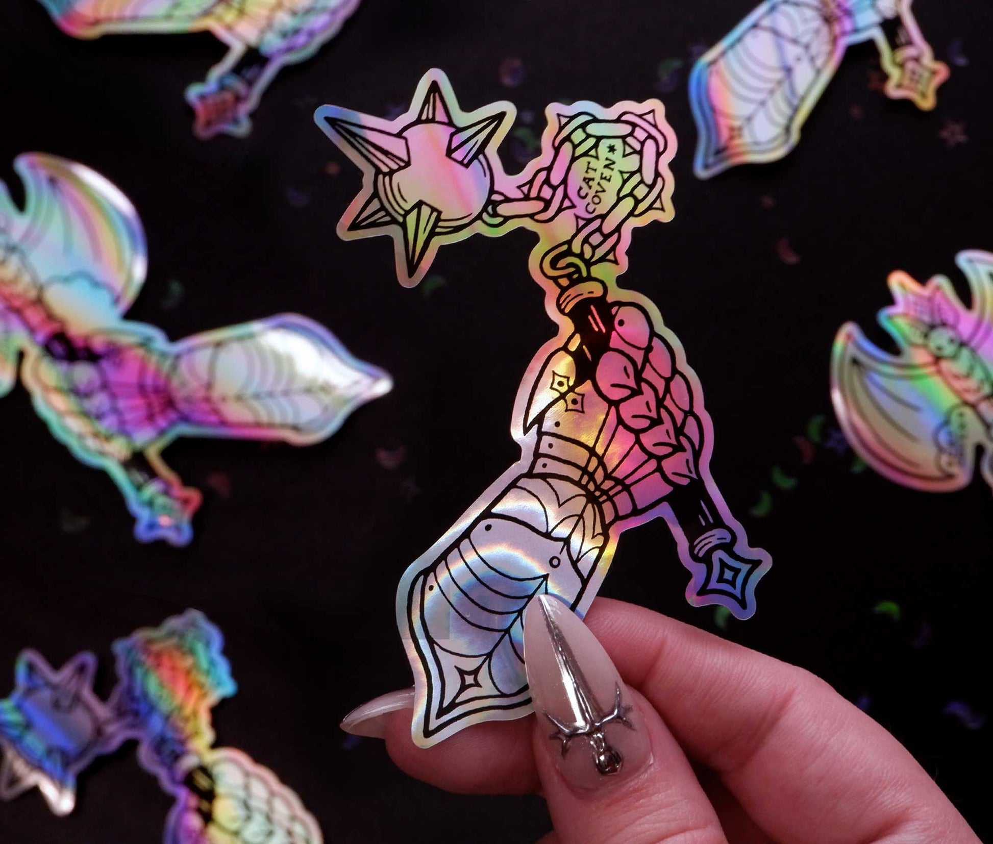 Flail & Gauntlet - Holographic Sticker - Cat Coven - The Society for Unusual Books