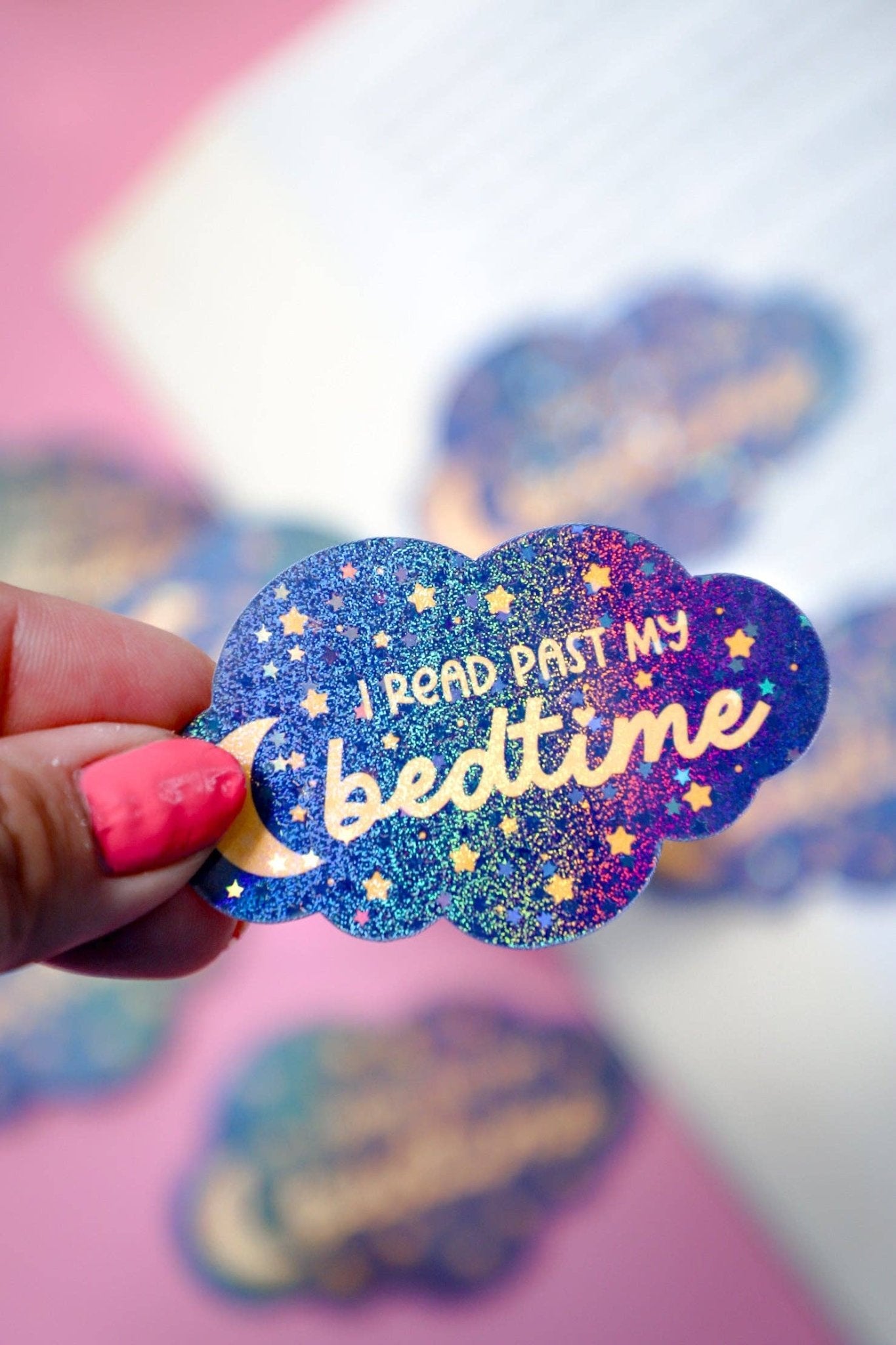 I Read Past My Bedtime Glitter Sticker - Furever Booked - The Society for Unusual Books