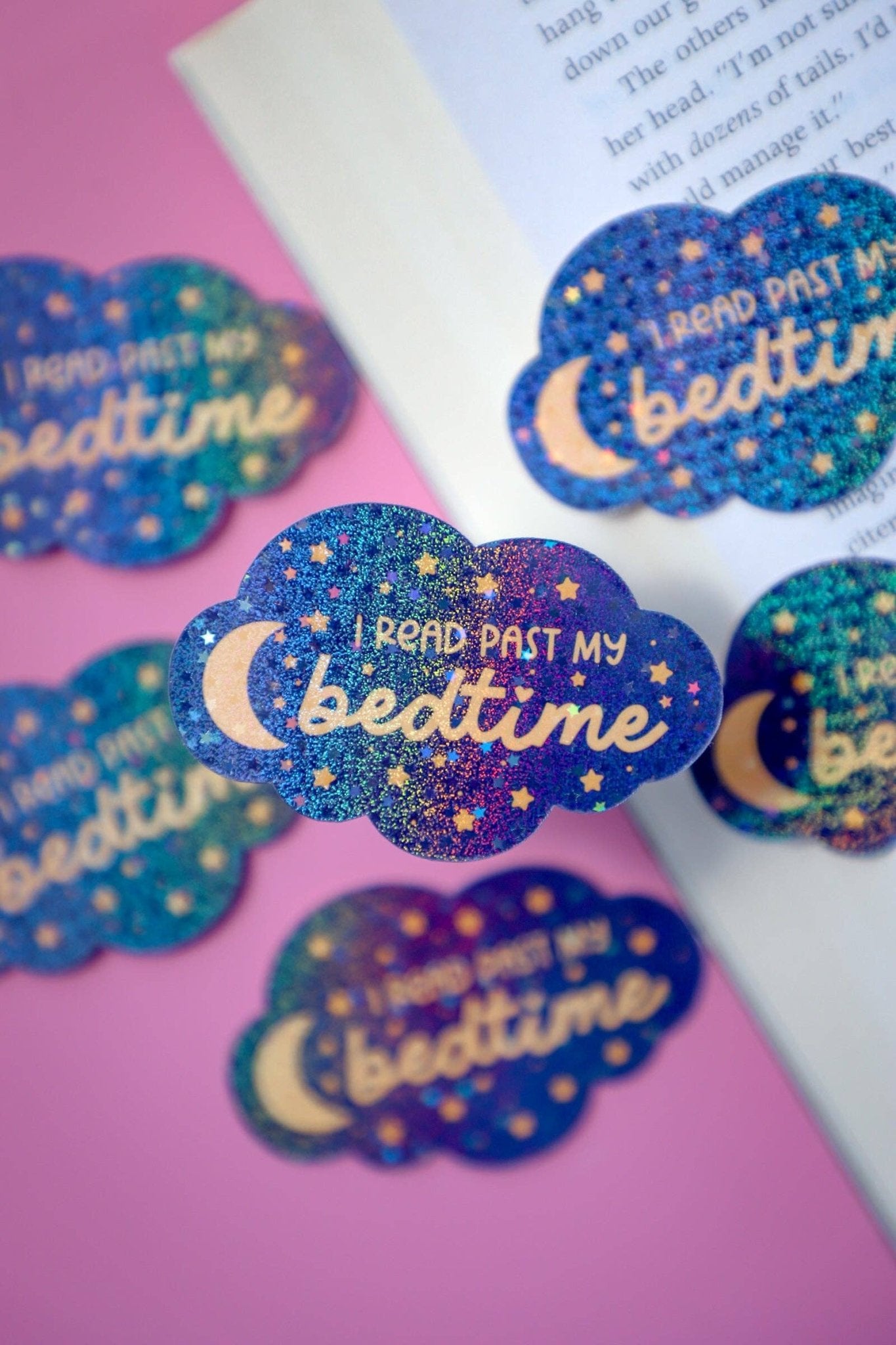 I Read Past My Bedtime Glitter Sticker - Furever Booked - The Society for Unusual Books