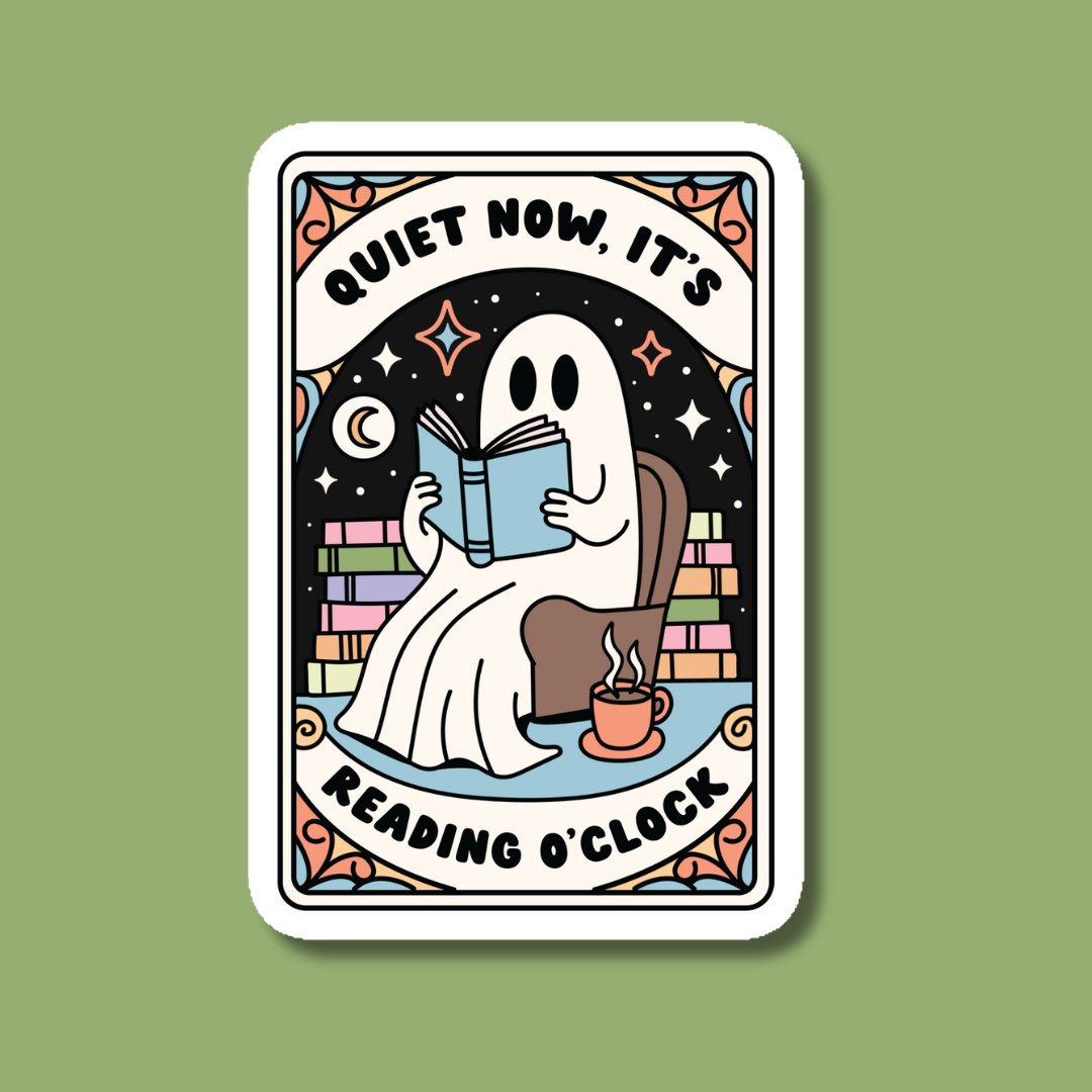 Quiet Now It's Reading O'Clock Ghost Sticker -Indigo Maiden - The Society for Unusual Books