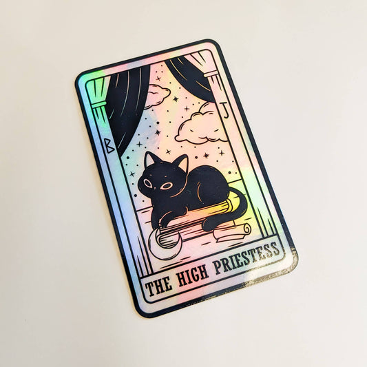 The High Priestess Black Cat Tarot Card Holographic Sticker -Indigo Maiden - The Society for Unusual Books