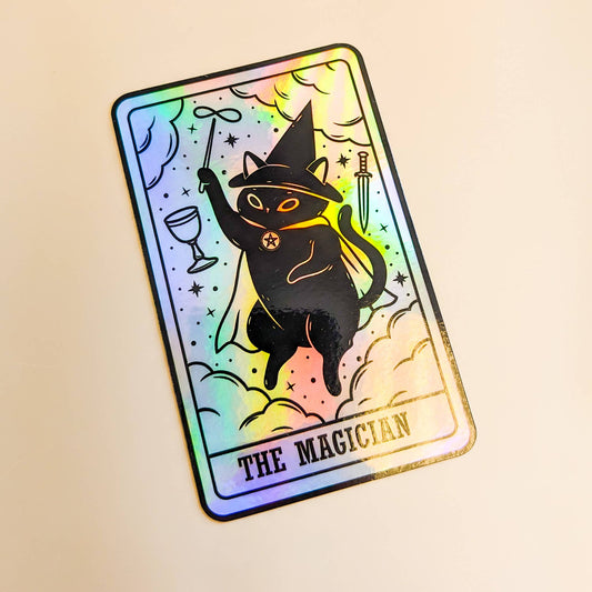 The Magician Black Cat Tarot Card Holographic Sticker -Indigo Maiden - The Society for Unusual Books