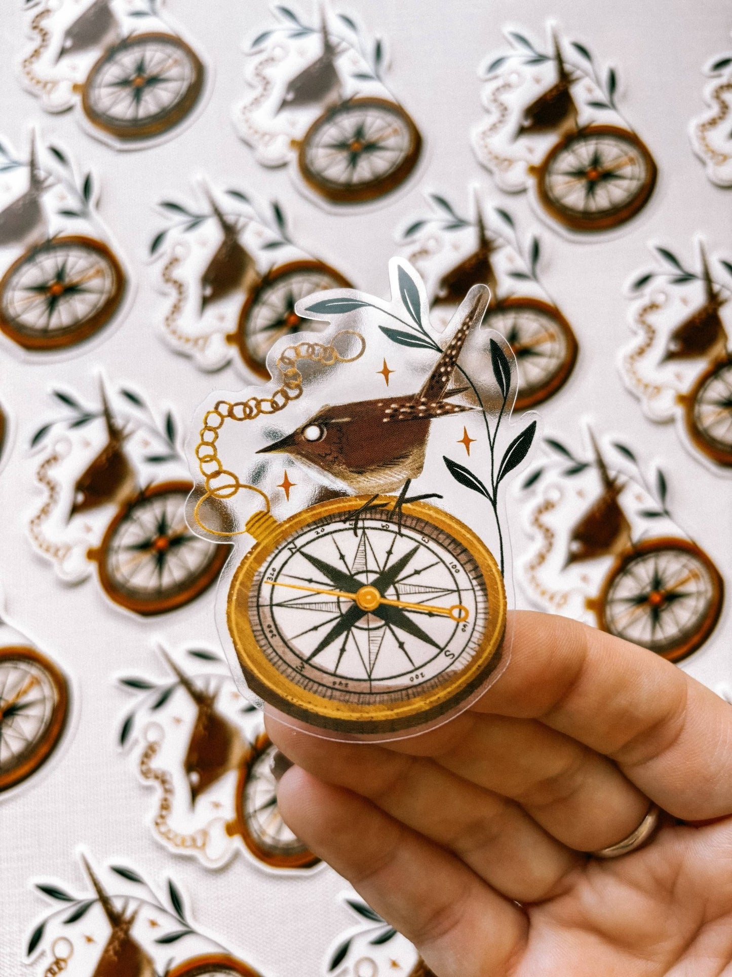 Vinyl Sticker: Antique Compass - 3" Clear - Lantern Print Co. - The Society for Unusual Books