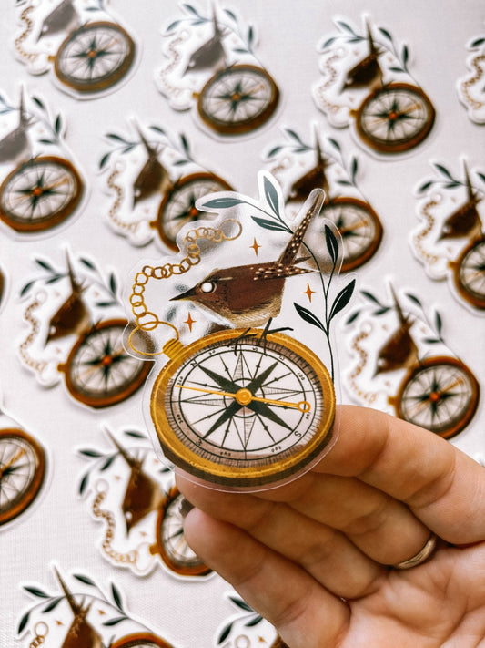 Vinyl Sticker: Antique Compass - 3" Clear - Lantern Print Co. - The Society for Unusual Books